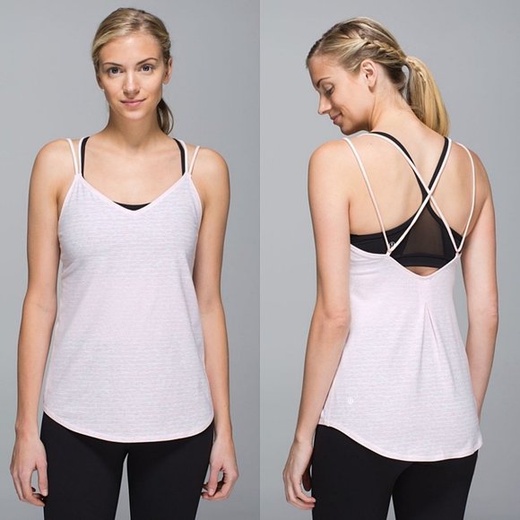 lululemon athletica Tops - Lululemon Breezy Tank in Parallel Stripe Heathered Parfait Pink